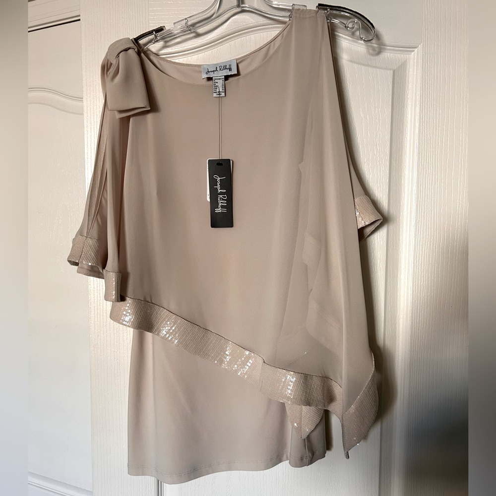 Champagne Sequin cold shoulder dressy top